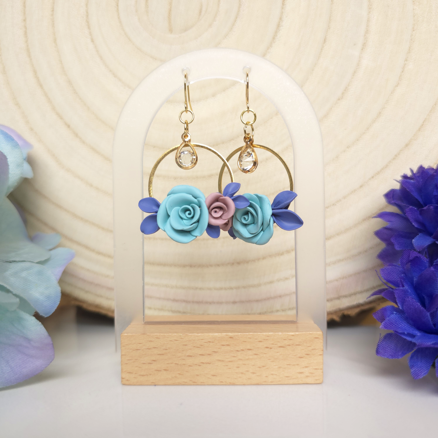 Floral Hoops Gem Accent Earring