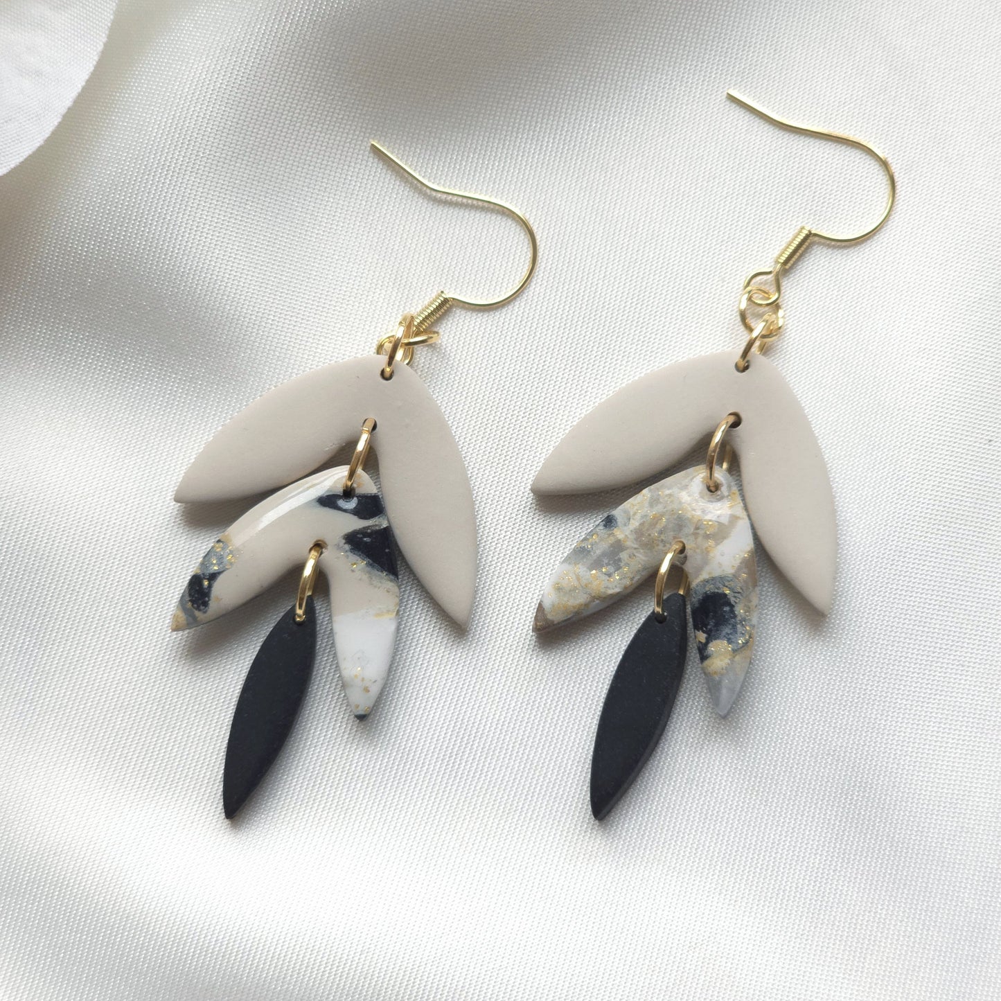 Ivy Taupe Marble and Black Dangle Earring
