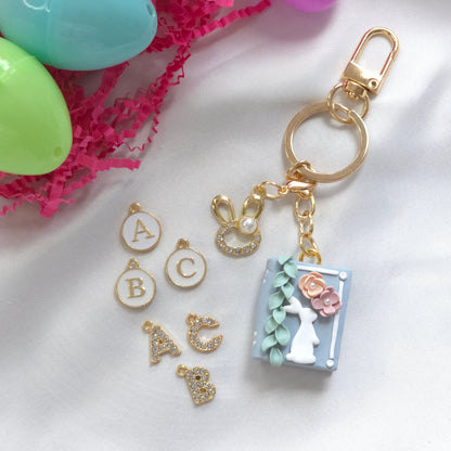 Bunny Bloom Pastel Book Customizable Keychain Charm