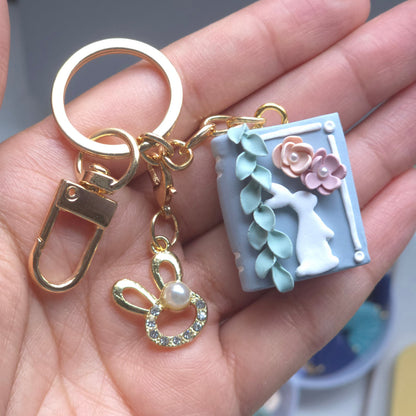 Bunny Bloom Pastel Book Customizable Keychain Charm