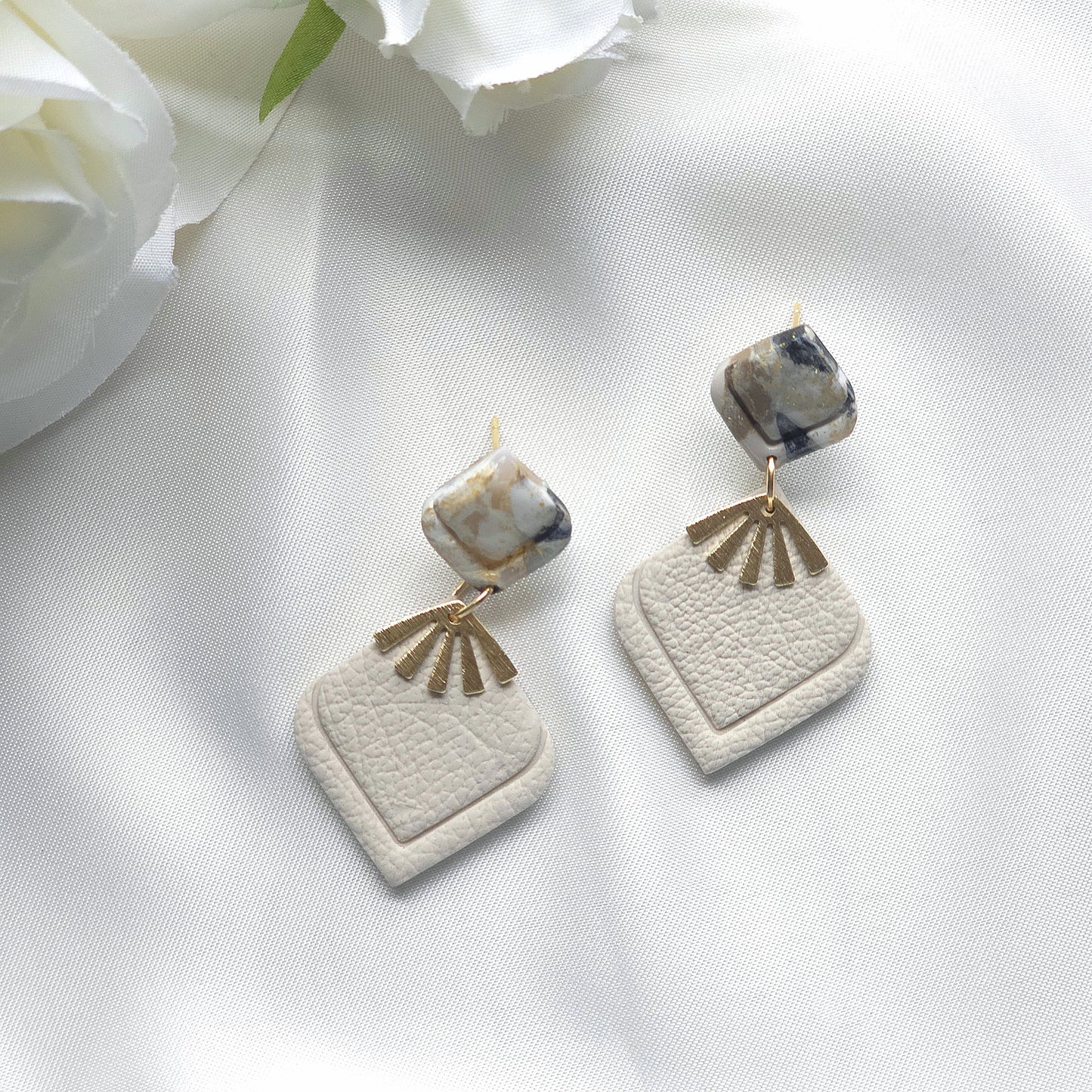 Aurora Neutral Marble Post Dangle Earring