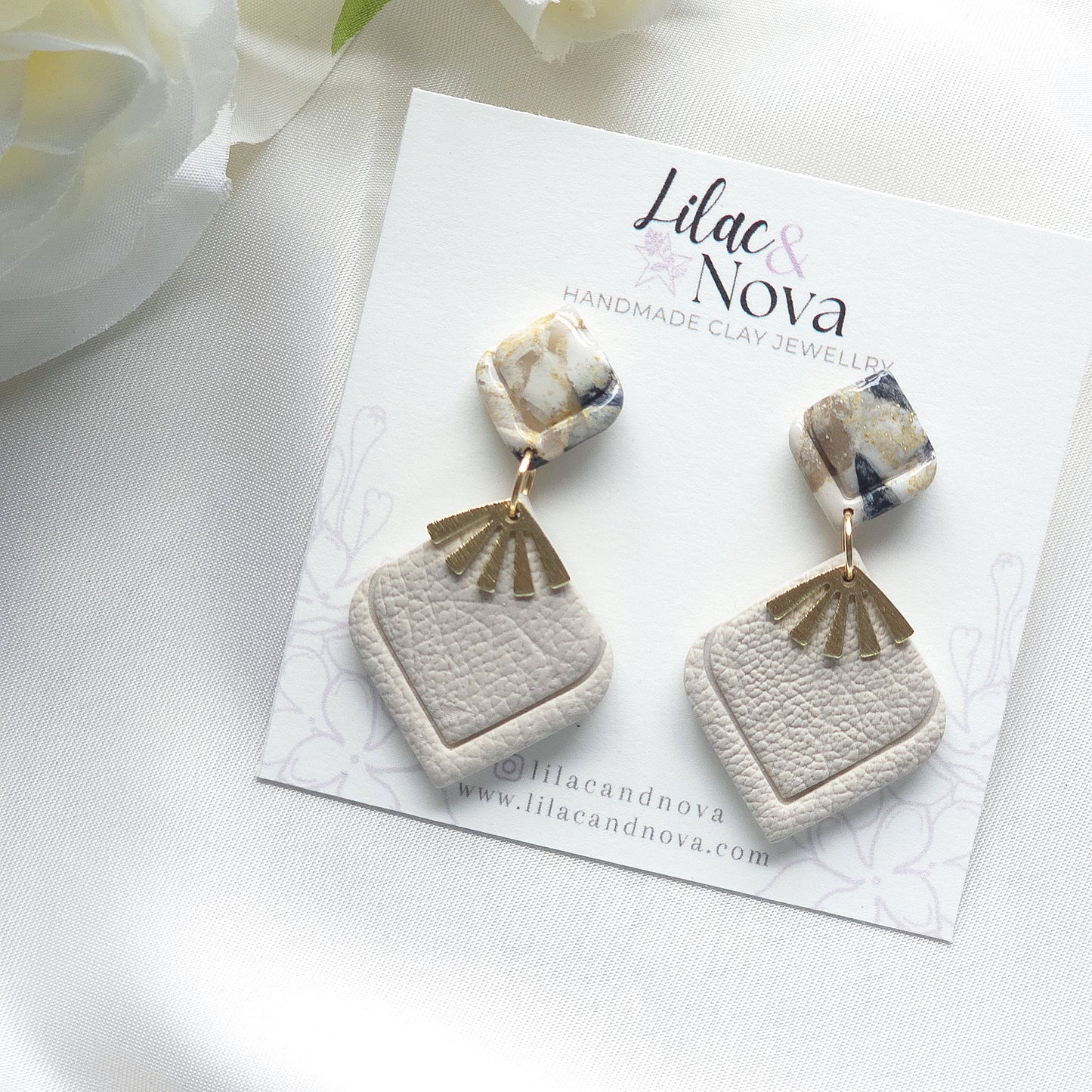 Aurora Neutral Marble Post Dangle Earring