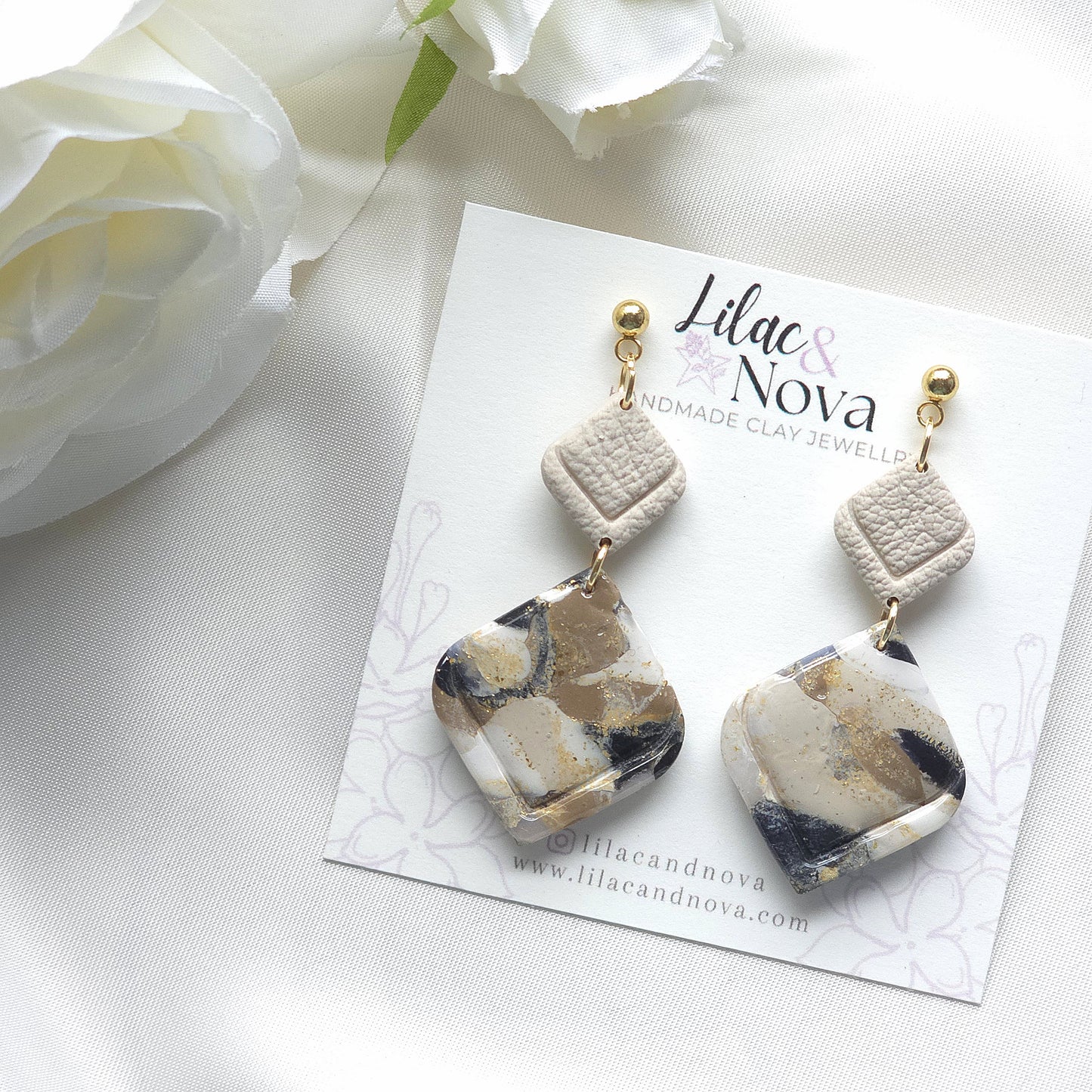Aurora Neutral Marble Style Dangle Earring