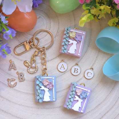 Bunny Bloom Pastel Book Customizable Keychain Charm