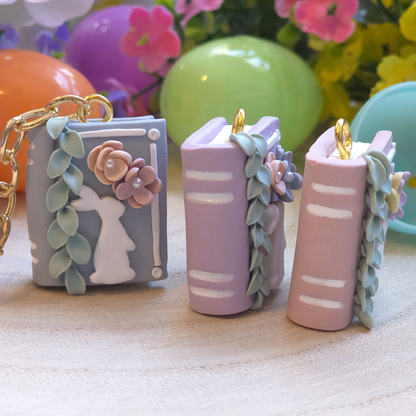Bunny Bloom Pastel Book Customizable Keychain Charm