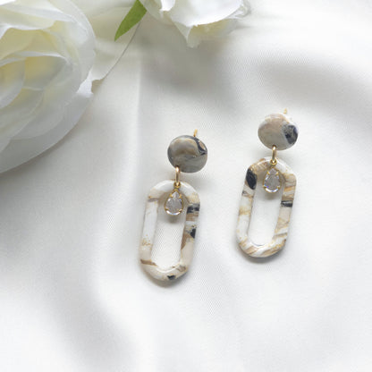 Celeste Neutral Marble Gem Accent Drop Earring