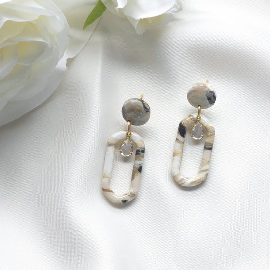 Celeste Neutral Marble Gem Accent Drop Earring
