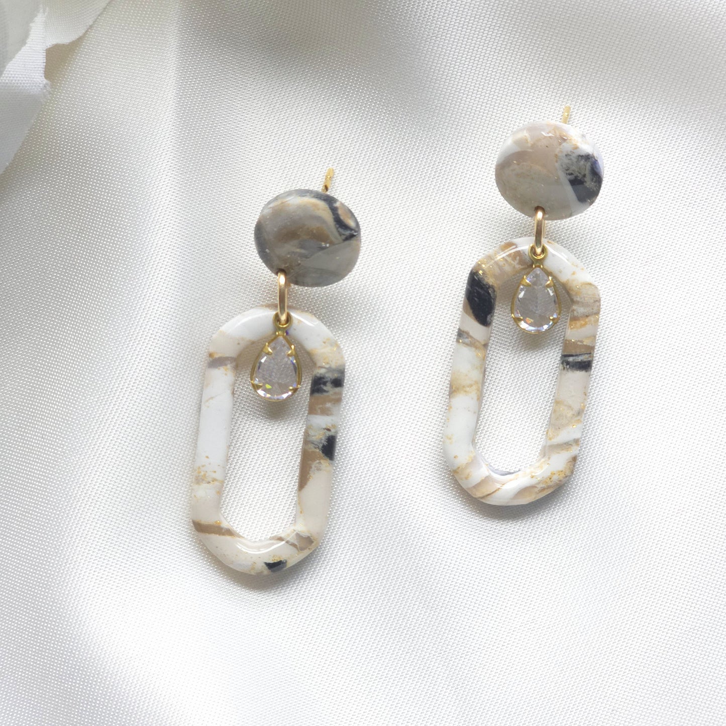 Celeste Neutral Marble Gem Accent Drop Earring