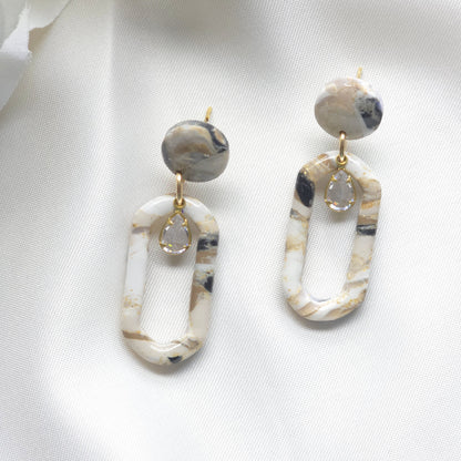 Celeste Neutral Marble Gem Accent Drop Earring