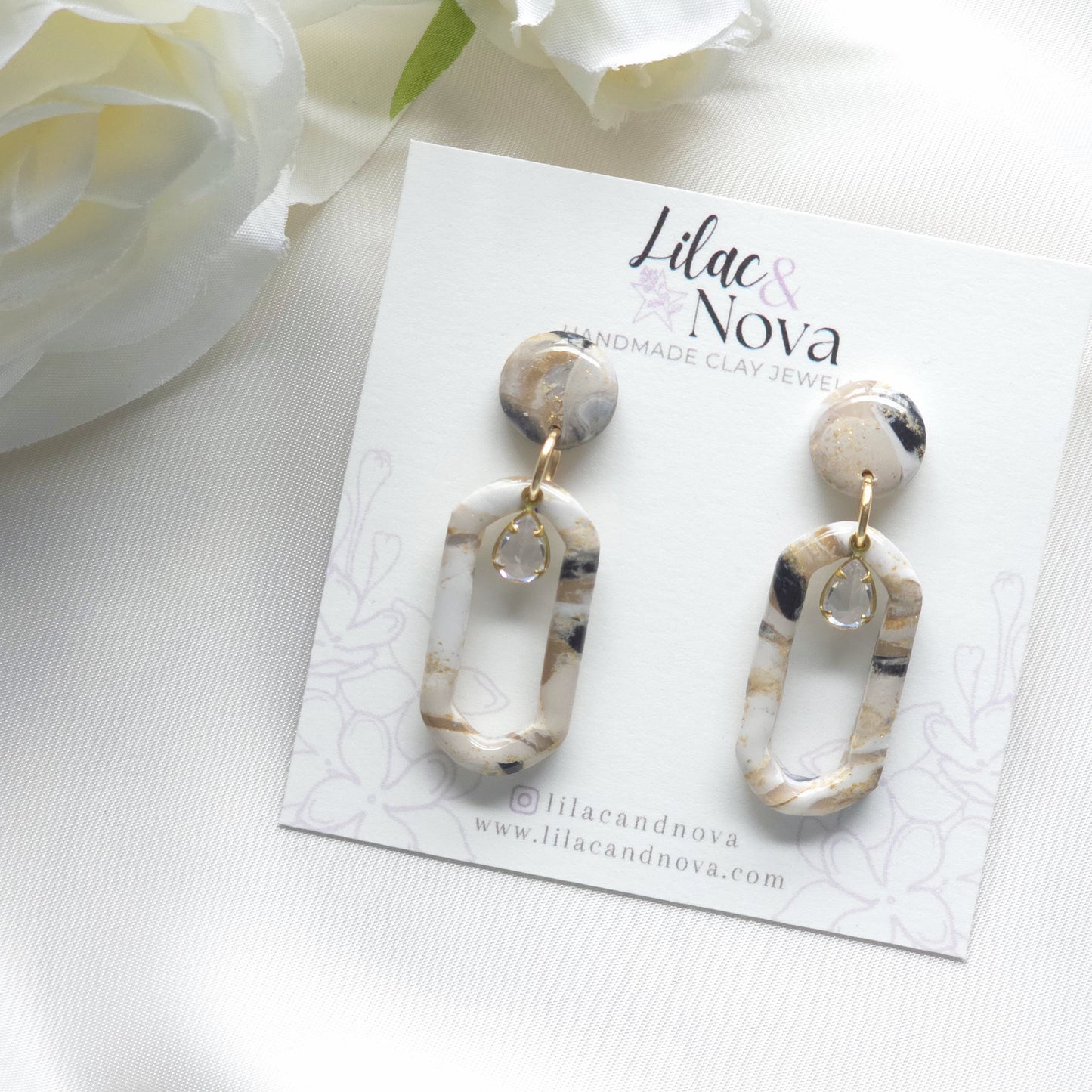 Celeste Neutral Marble Gem Accent Drop Earring