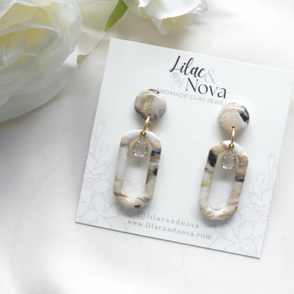 Celeste Neutral Marble Gem Accent Drop Earring