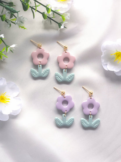 Pink Daisy Bloom Dangle Earrings