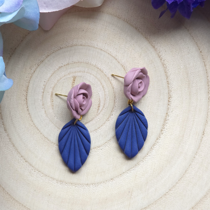 Dusty Pink Rose and Leaf Dangle Earring