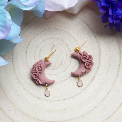 Mocha Floral Moon Drop Earring