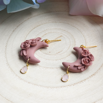 Mocha Floral Moon Drop Earring