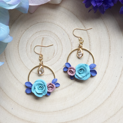 Floral Hoops Gem Accent Earring