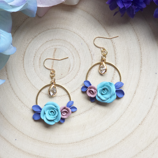 Floral Hoops Gem Accent Earring