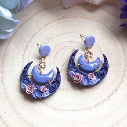 Floral Crescent Moon Dangle Earring