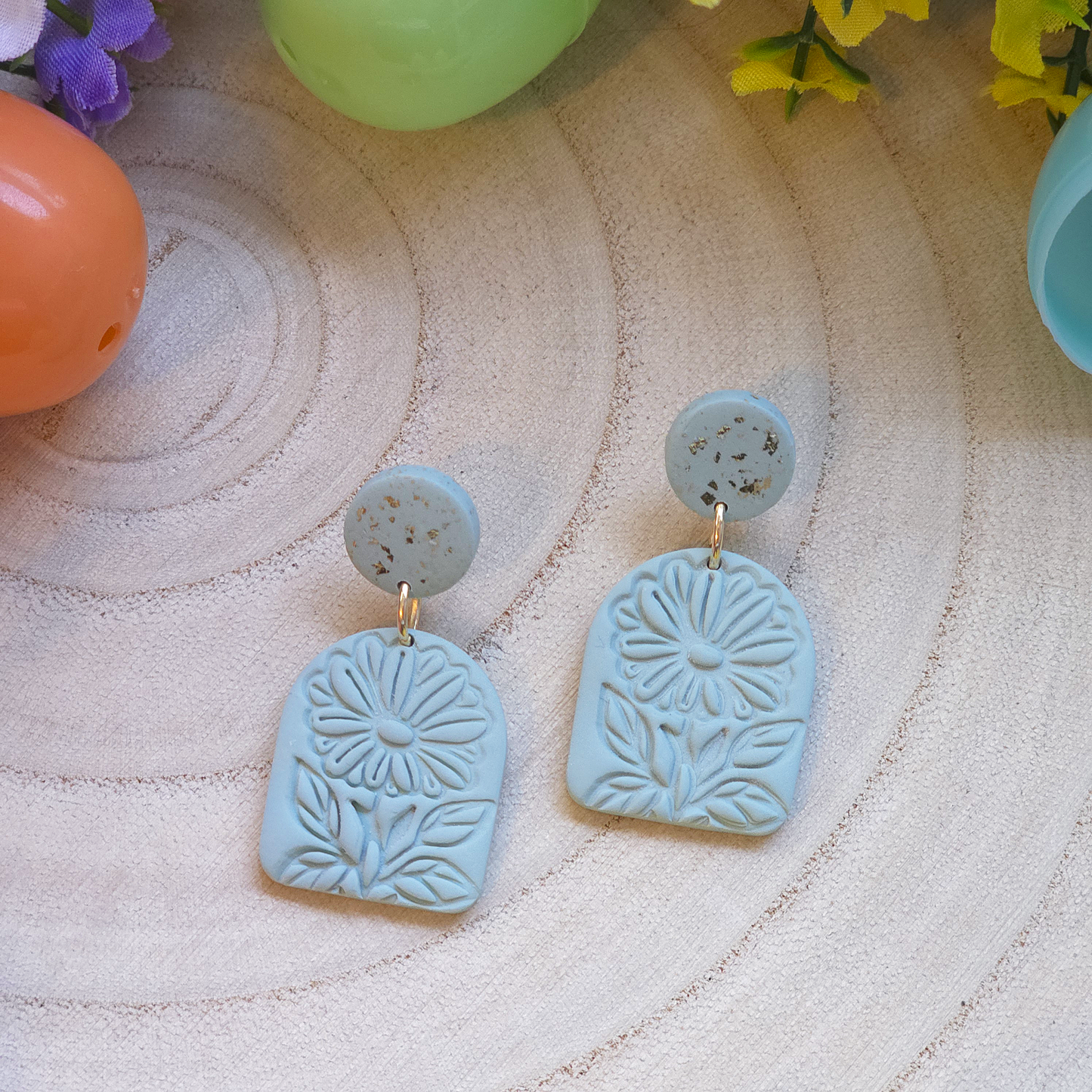 Green Daisy Arch Drop Earrings