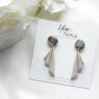 Half-Fan Style Taupe Drop Earring