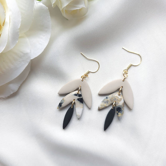 Ivy Taupe Marble and Black Dangle Earring