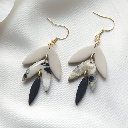 Ivy Taupe Marble and Black Dangle Earring