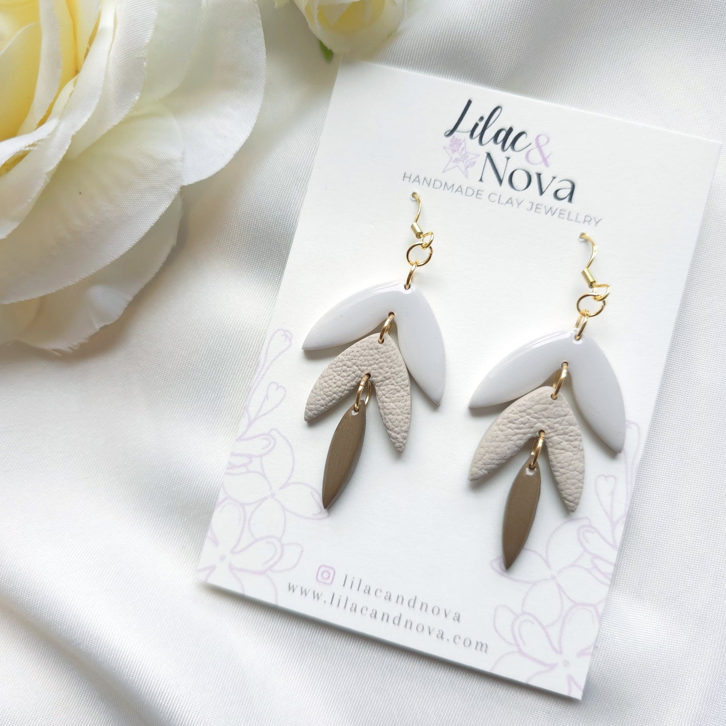 Ivy White Brown and Taupe Dangle Earring