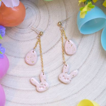 Pastel Peach Bunny and Egg Dangle Earring
