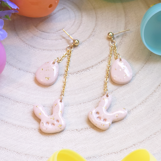 Pastel Peach Bunny and Egg Dangle Earring