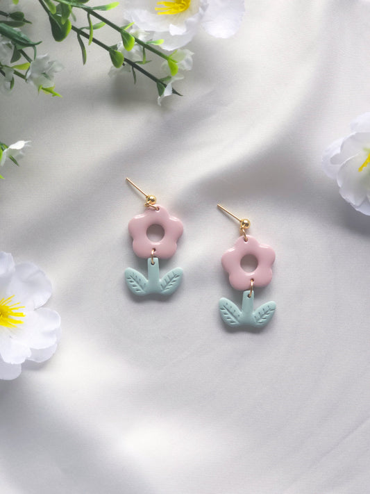 Pink Daisy Bloom Dangle Earrings