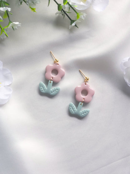 Pink Daisy Bloom Dangle Earrings