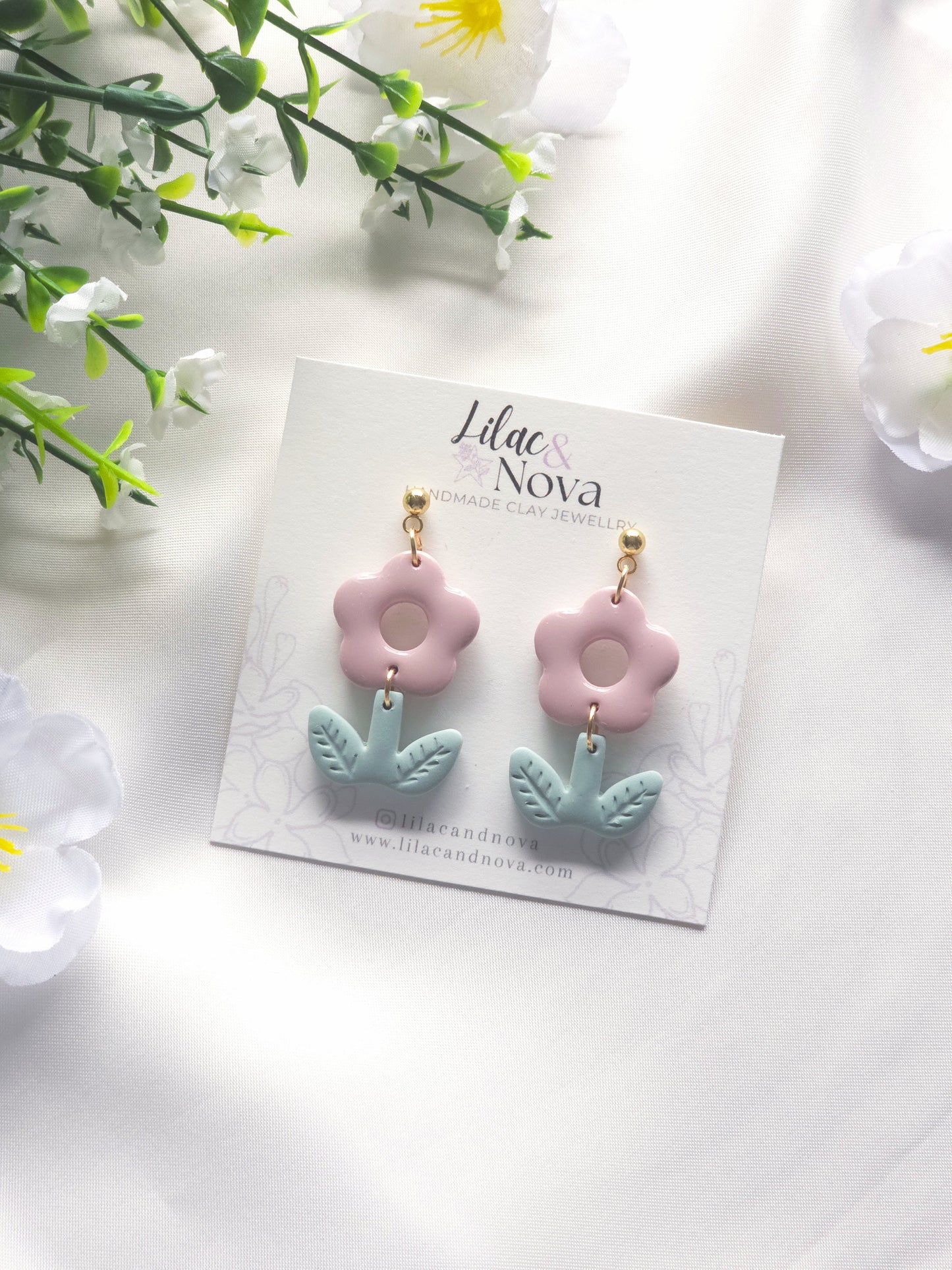 Pink Daisy Bloom Dangle Earrings