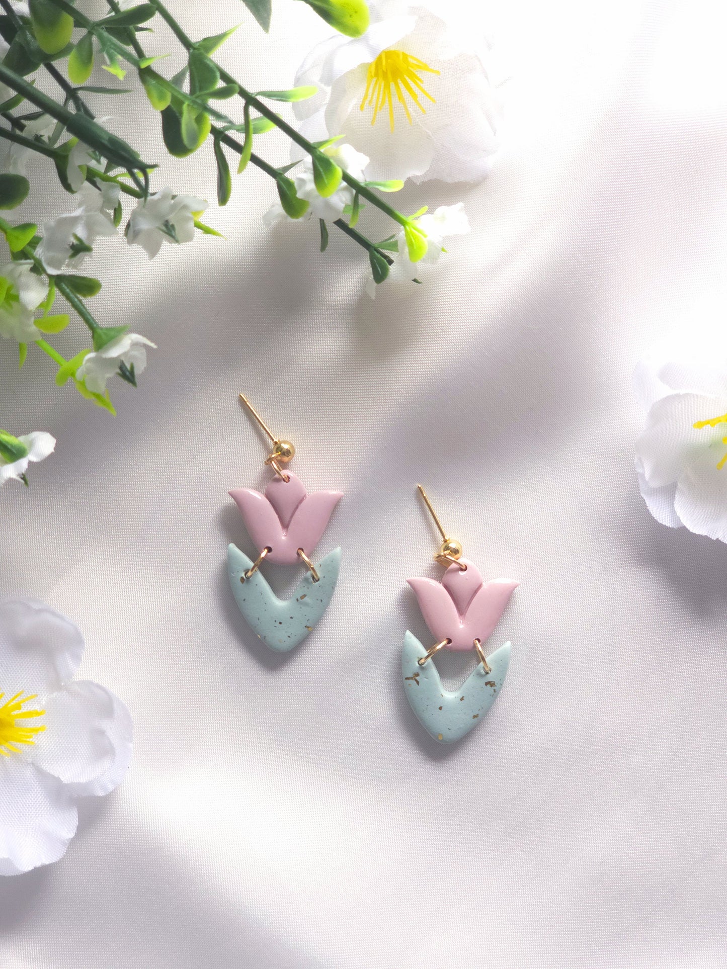 Pink Tulip Bloom Dangle Earrings