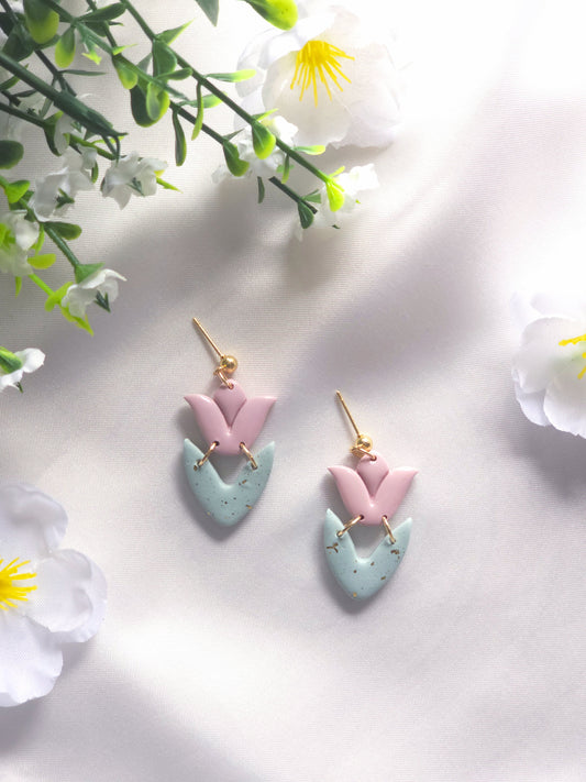 Pink Tulip Bloom Dangle Earrings