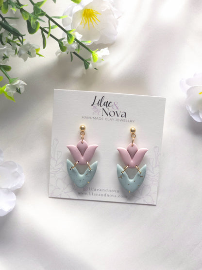 Pink Tulip Bloom Dangle Earrings