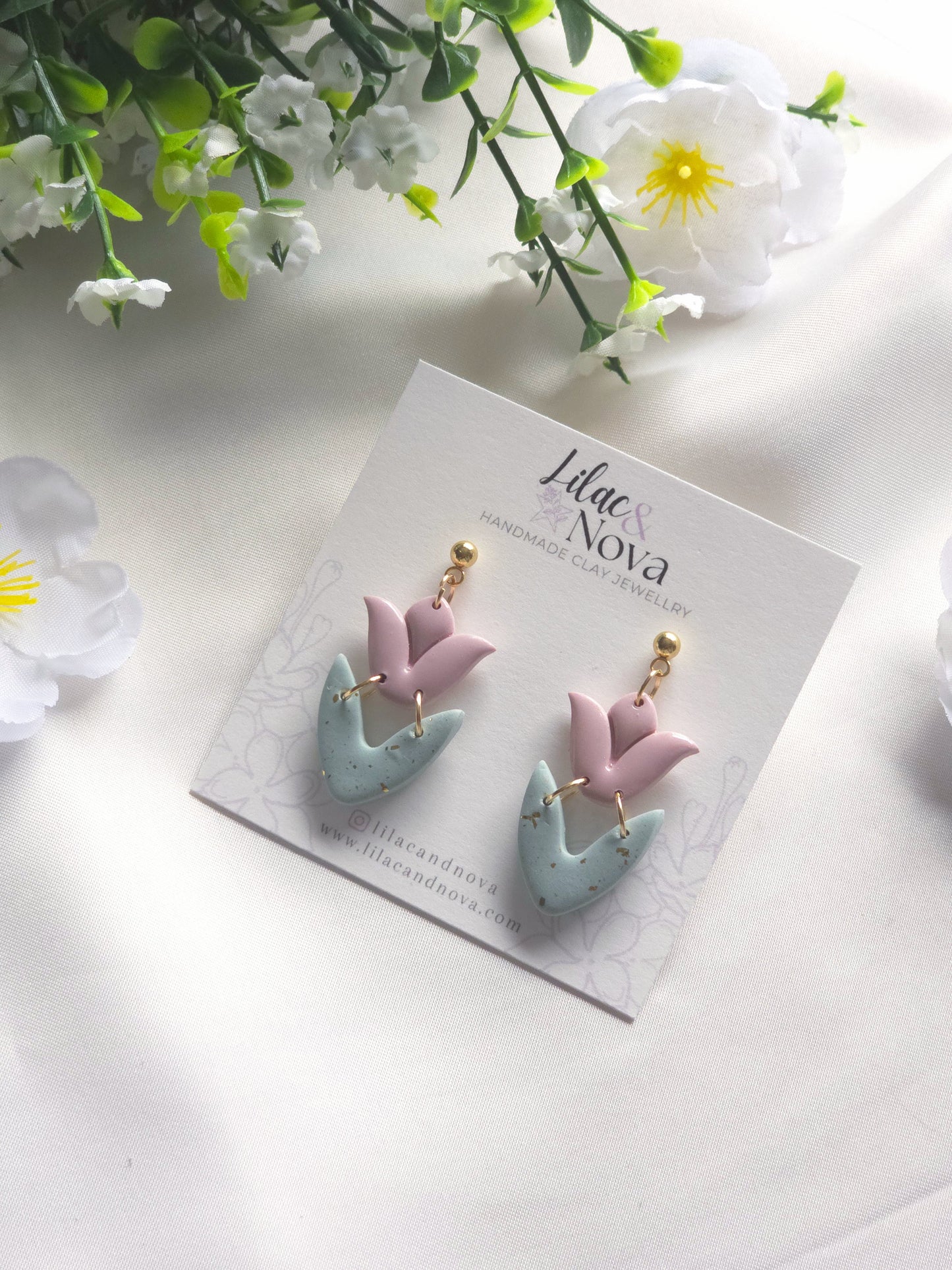 Pink Tulip Bloom Dangle Earrings