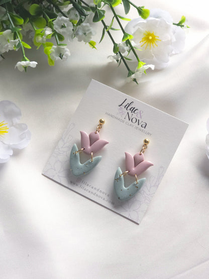 Pink Tulip Bloom Dangle Earrings