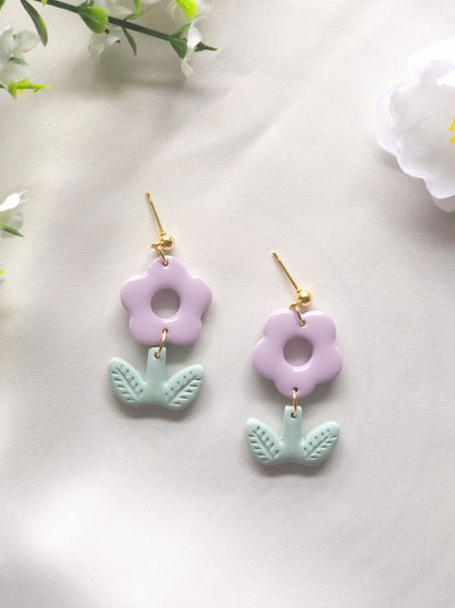 Purple Daisy Bloom Dangle Earrings