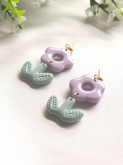 Purple Daisy Bloom Dangle Earrings