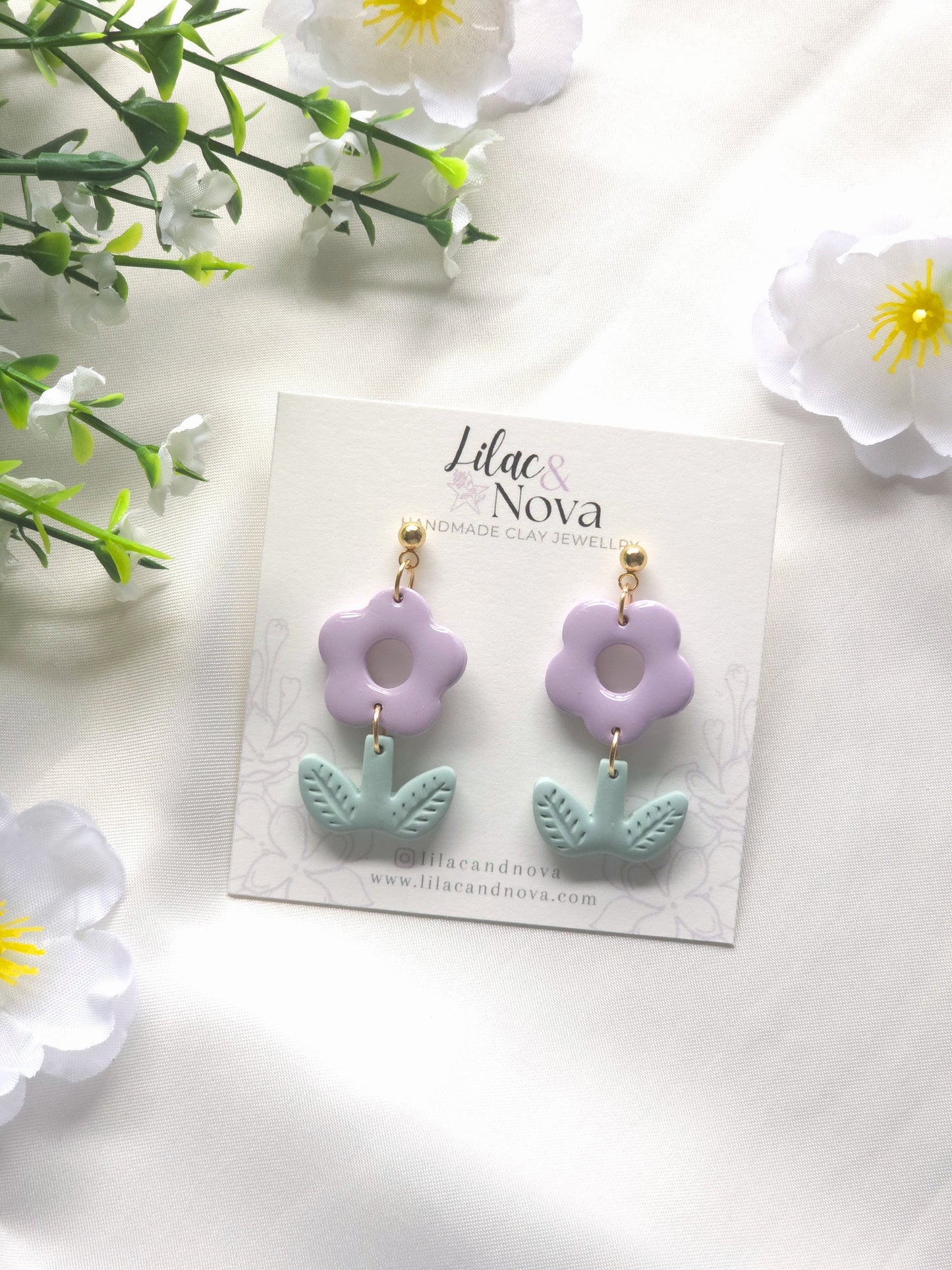 Purple Daisy Bloom Dangle Earrings