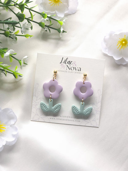 Purple Daisy Bloom Dangle Earrings