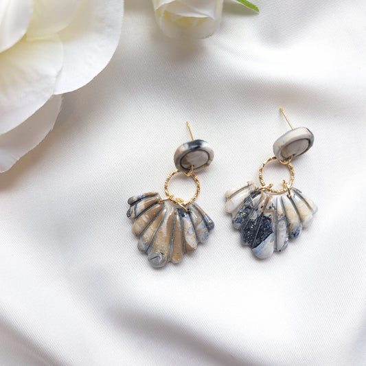 Seraphina Neutral Marble Circle Bezel Accent Drop Earring