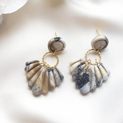 Seraphina Neutral Marble Circle Bezel Accent Drop Earring
