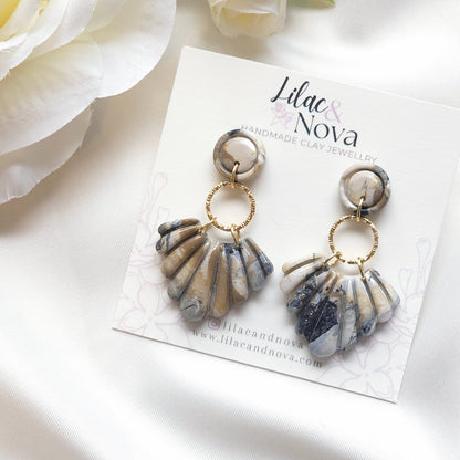Seraphina Neutral Marble Circle Bezel Accent Drop Earring
