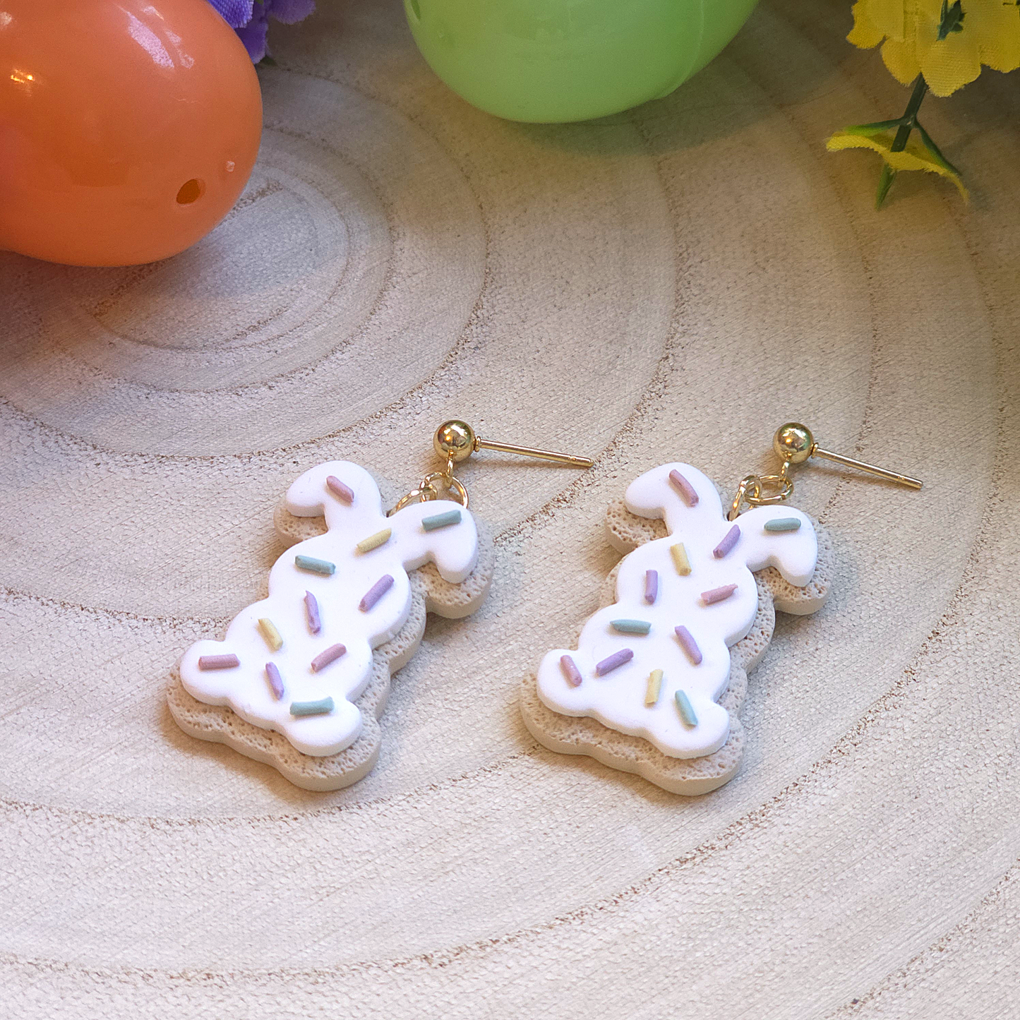 Sweet Sprinkle Cookie Bunny Drop Earrings