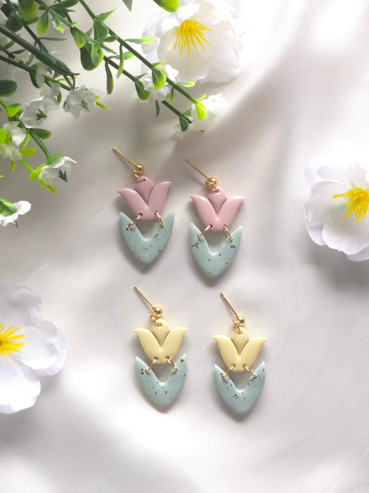 Pink Tulip Bloom Dangle Earrings