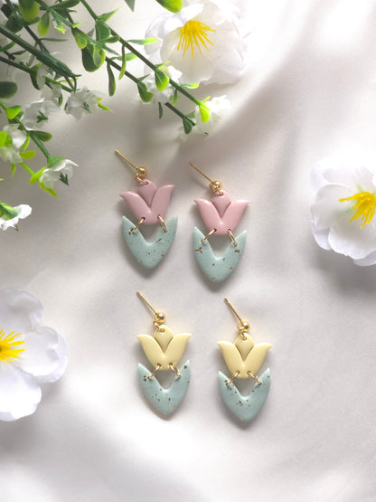 Pink Tulip Bloom Dangle Earrings