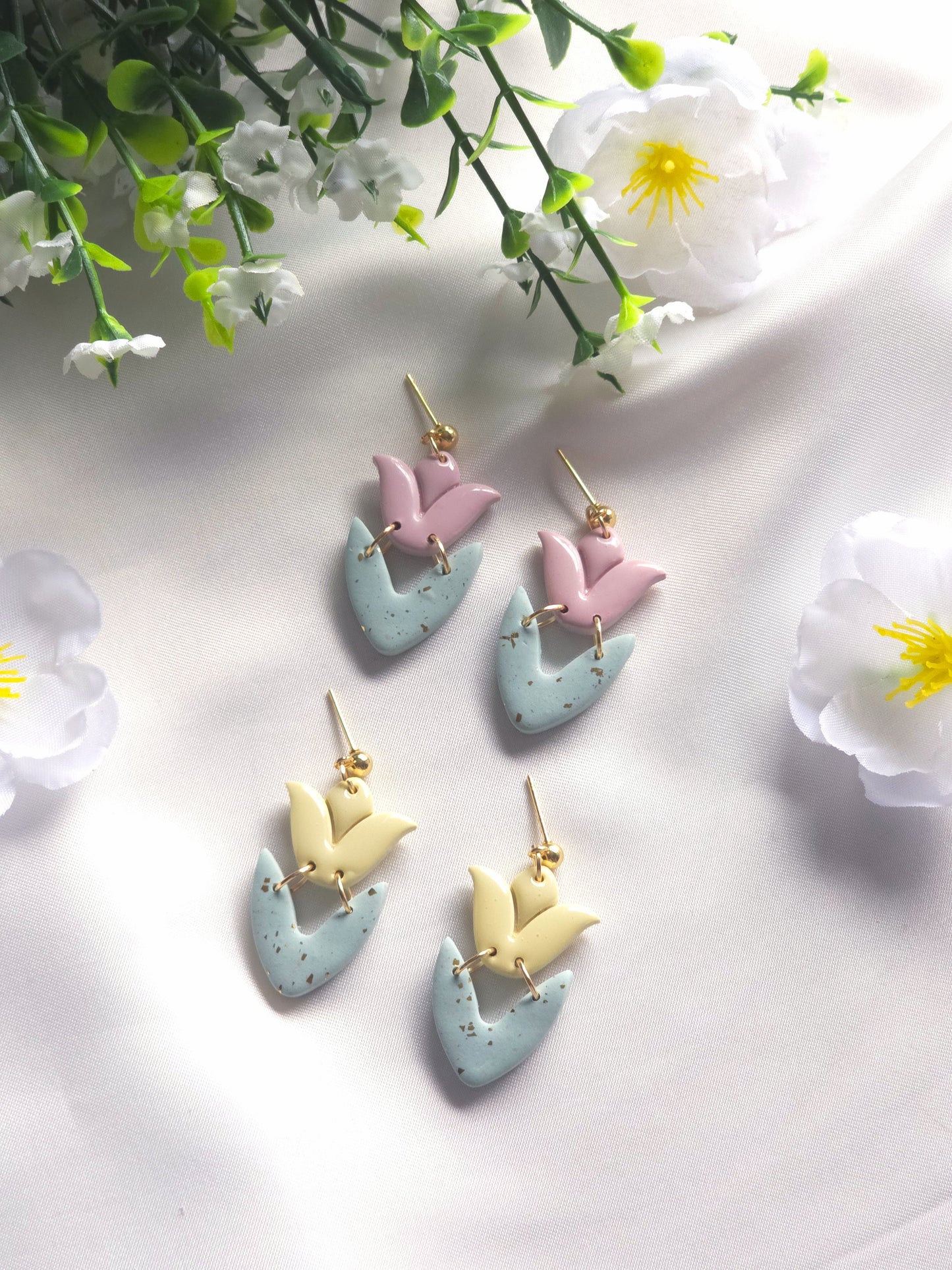 Pink Tulip Bloom Dangle Earrings