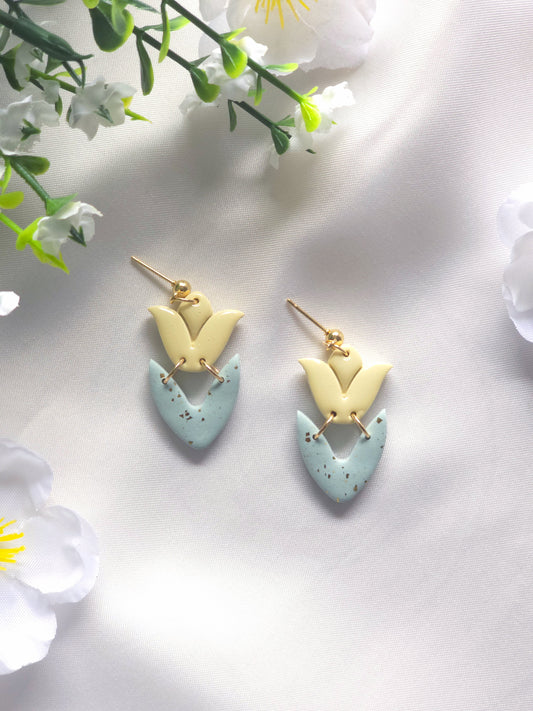 Yellow Tulip Bloom Dangle Earrings