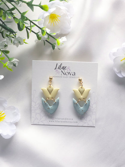 Yellow Tulip Bloom Dangle Earrings